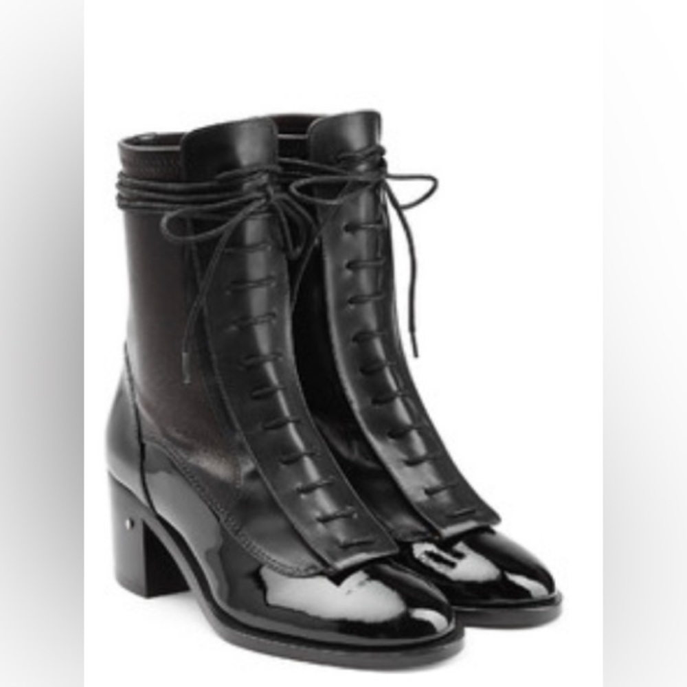 ❄️SALE❄️Inde Lace-Up Combo Leather Mid-Calf Boot, BlacK